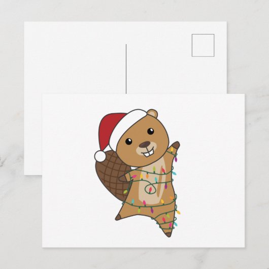 Beaver Cheerful Christmas Winter Animals Beavers Briefkaart (Voorkant / Achterkant)