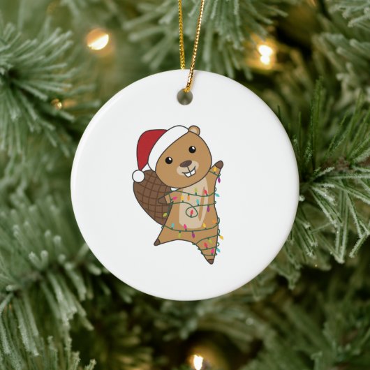 Beaver Cheerful Christmas Winter Animals Beavers Keramisch Ornament (Boom)