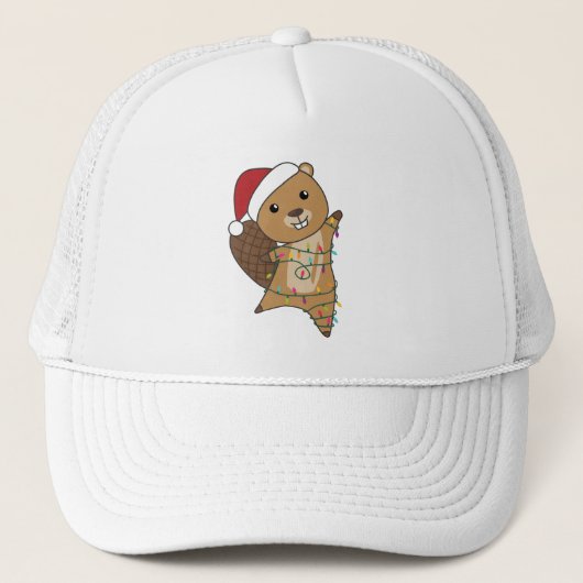 Beaver Cheerful Christmas Winter Animals Beavers Trucker Pet (Voorkant)