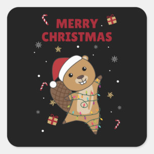 Beaver Cheerful Christmas Winter Animals Beavers Vierkante Sticker