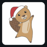 Beaver Cheerful Christmas Winter Animals Beavers Vierkante Sticker<br><div class="desc">De bever bij Kerstmis met sprookjes. Vreemde dieren met geschenken en sneeuw voor de feestdagen. Ook grappig voor Kerstmis in juli. Beavers zijn schattige dieren en perfect voor Kerstmis.</div>