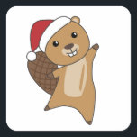 Beaver Cheerful Christmas Winter Animals Beavers Vierkante Sticker<br><div class="desc">De bever bij Kerstmis met sprookjes. Vreemde dieren met geschenken en sneeuw voor de feestdagen. Ook grappig voor Kerstmis in juli. Beavers zijn schattige dieren en perfect voor Kerstmis.</div>