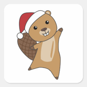 Beaver Cheerful Christmas Winter Animals Beavers Vierkante Sticker