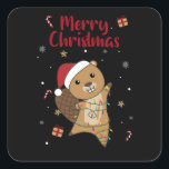 Beaver Cheerful Christmas Winter Animals Beavers Vierkante Sticker<br><div class="desc">De bever bij Kerstmis met sprookjes. Vreemde dieren met geschenken en sneeuw voor de feestdagen. Ook grappig voor Kerstmis in juli. Beavers zijn schattige dieren en perfect voor Kerstmis.</div>