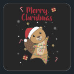 Beaver Cheerful Christmas Winter Animals Beavers Vierkante Sticker<br><div class="desc">De bever bij Kerstmis met sprookjes. Vreemde dieren met geschenken en sneeuw voor de feestdagen. Ook grappig voor Kerstmis in juli. Beavers zijn schattige dieren en perfect voor Kerstmis.</div>