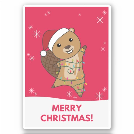 Beaver Cheerful Winter Animals Beavers S Sticker (Voorkant)