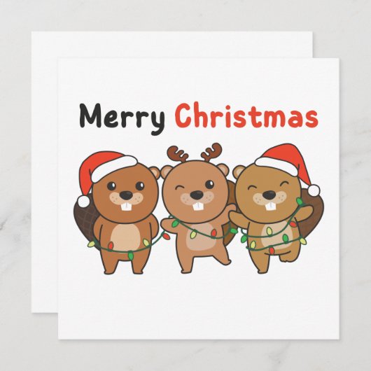 Beaver Christmas Animals Beavers Merry Christmas I Kaart (Voorkant / Achterkant)