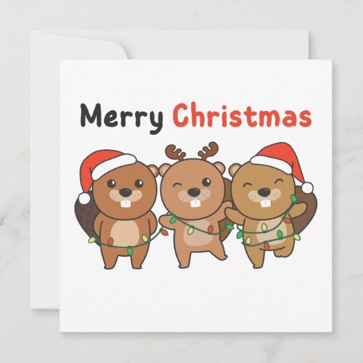 Beaver Christmas Animals Beavers Merry Christmas I Kaart (Voorkant)