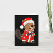 Beaver Christmas Lights Santa Costume Cute Animal  Kaart (Voorkant)