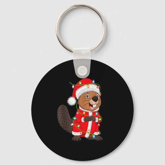 Beaver Christmas Lights Santa Costume Cute Animal  Sleutelhanger (Voorkant)