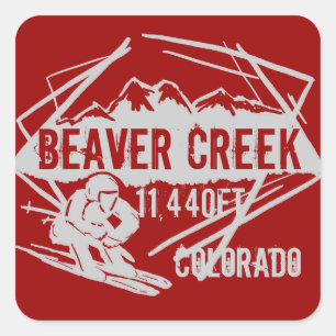 Beaver Creek red splash ski-stickers Vierkante Sticker