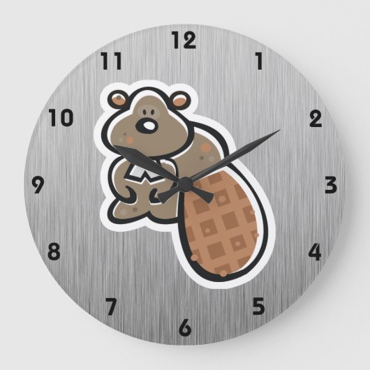 Beaver Cute; Metal-look Grote Klok (Voorkant)