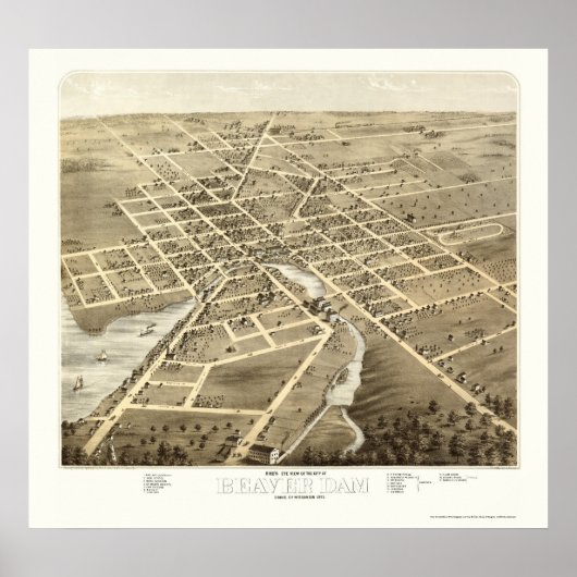 Beaver Dam, WI Panoramic Map - 1867 Poster (Voorkant)