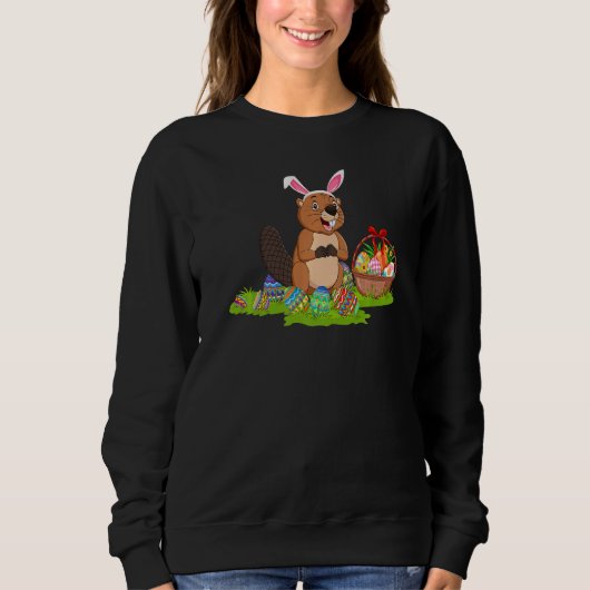 Beaver Easter Egg Hunting Bunny Beaver Easter Sund Trui (Voorkant)
