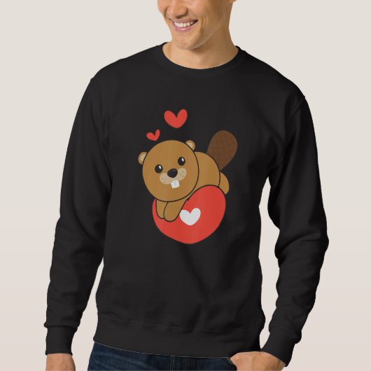 Beaver For Valentine s Day Cute Animals With Heart Trui (Voorkant)