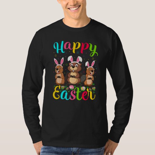 Beaver Funny Easter Bunny Beaver Happy Pasen T-shirt (Voorkant)
