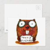 beaver houdt blije verjaardagsbericht cartoon briefkaart (Voorkant / Achterkant)