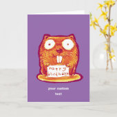 beaver houdt blije verjaardagsbericht cartoon kaart (Gele Bloem)