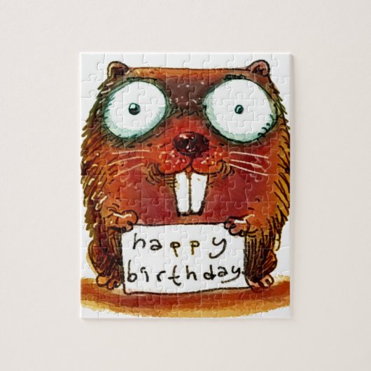 beaver houdt blije verjaardagsbericht cartoon legpuzzel (Verticaal)