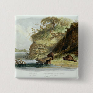 Beaver Hut op de Missouri, bord 17 van deel 1 Vierkante Button 5,1 Cm