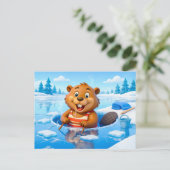 Beaver Ice Bathing in a Striped Swimsuit Briefkaart (Staand voorkant)