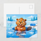 Beaver Ice Bathing in a Striped Swimsuit Briefkaart (Voorkant / Achterkant)