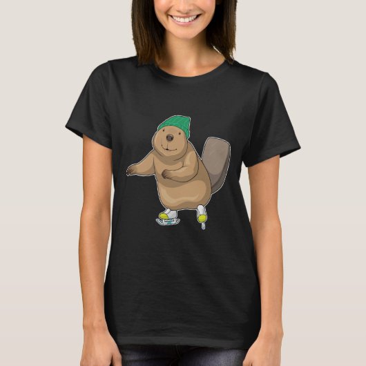 Beaver Ice skating Ice schaatsen T-shirt (Voorkant)