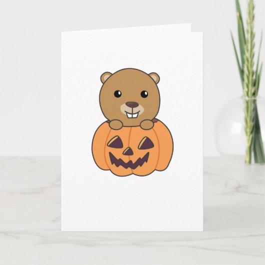 Beaver in Pumpkin Sweet Beaver Happy Halloween Kaart (Voorkant)