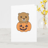 Beaver in Pumpkin Sweet Beaver Happy Halloween Kaart (Gele Bloem)