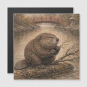 Beaver Japanese Landscape Magnet Card (Voorkant / Achterkant)