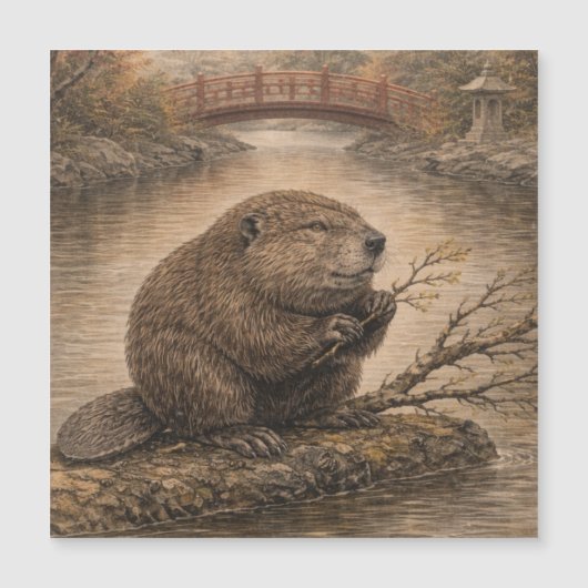 Beaver Japanese Landscape Magnet Card (Voorkant)