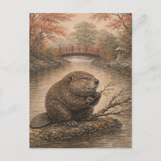 Beaver Japanese Landscape Postcard Briefkaart (Voorkant)