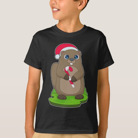 Beaver Kerst Kerststok T-shirt (Voorkant)