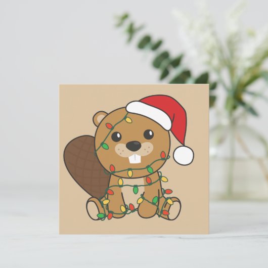 Beaver Kerst Winter Dieren Beaver Uitnodiging (Staand voorkant)