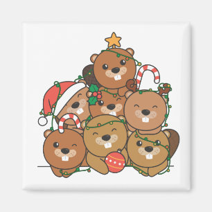 Beaver kerstboom Funny Animal Kerstmis Magne Magneet