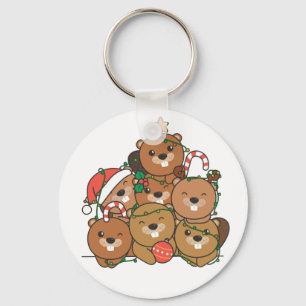 Beaver-kerstboom Funny Animal Kerstmis Sleutelhanger