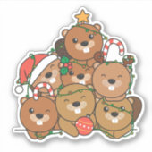Beaver kerstboom Funny Animal Kerstmis Sticker (Voorkant)