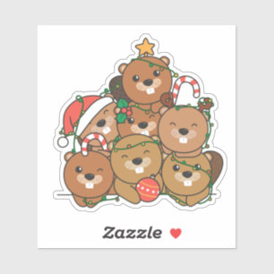 Beaver kerstboom Funny Animal Kerstmis Sticker