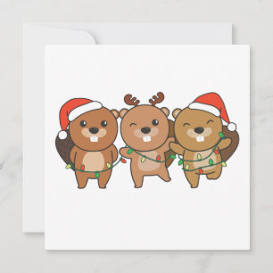 Beaver Kerstmis Kerst Dieren Schattige Bever Uitno Kaart