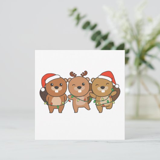 Beaver Kerstmis Kerstmis Dieren Schattige Bever Ui Kaart (Staand voorkant)