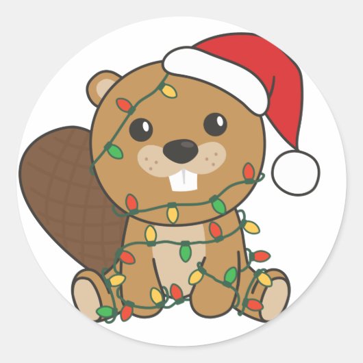 Beaver-kerstwinterdieren Beaver Classic Rou Ronde Sticker (Voorkant)