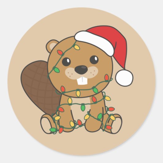Beaver-kerstwinterdieren Beaver Classic Rou Ronde Sticker (Voorkant)