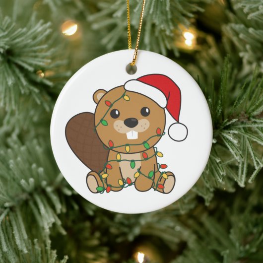 Beaver-kerstwinterdieren Beaver Keramisch Ornament (Boom)