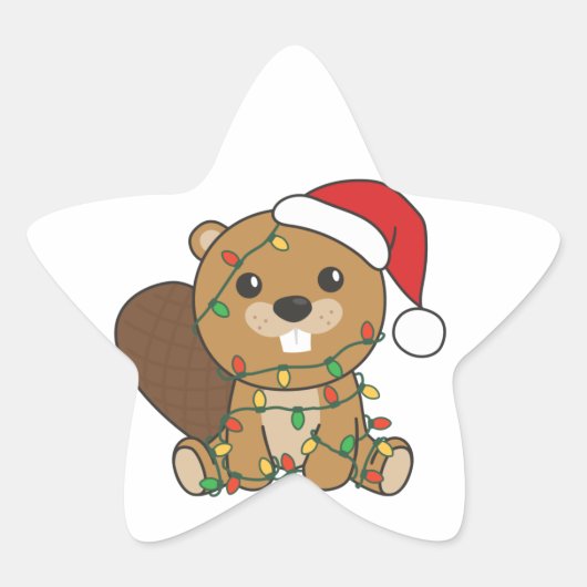 Beaver-kerstwinterdieren Beaver Star-teken Ster Sticker (Voorkant)
