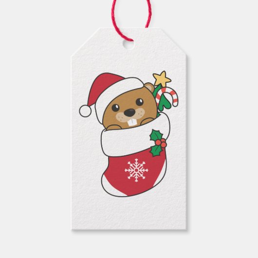 Beaver-kerstwintersneeuw Cadeaulabel (Voorkant)