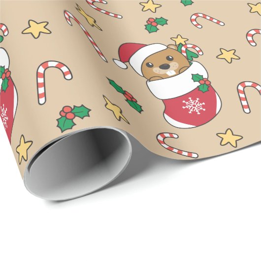 Beaver-kerstwintersneeuw Cadeaupapier (Rol Hoek)