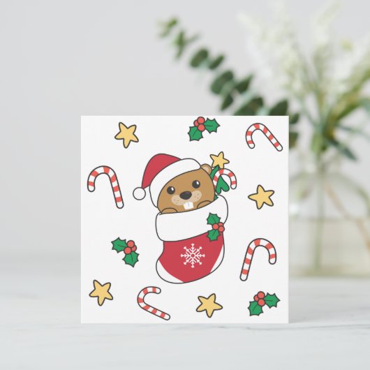 Beaver-kerstwintersneeuw Feestdagenkaart (Staand voorkant)
