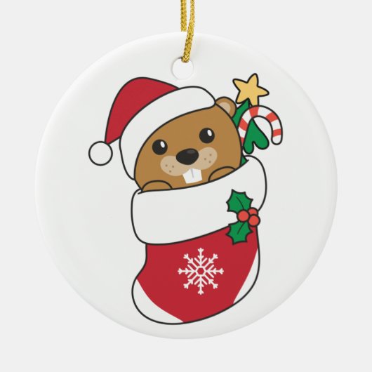 Beaver-kerstwintersneeuw Keramisch Ornament (Voorkant)