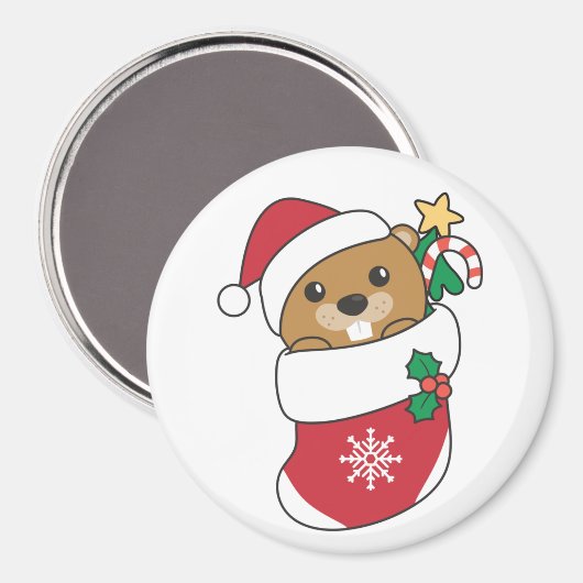 Beaver-kerstwintersneeuw Magneet (Voorkant / Achterkant)