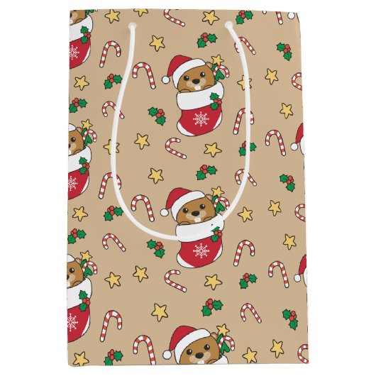 Beaver-kerstwintersneeuw Medium Cadeauzakje (Voorkant)